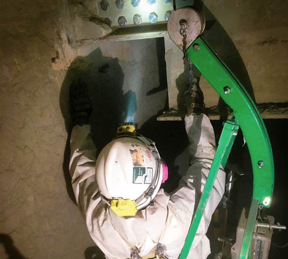 Man performing silo inspection